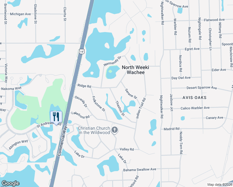 map of restaurants, bars, coffee shops, grocery stores, and more near 8098 Serene Street in Spring Hill