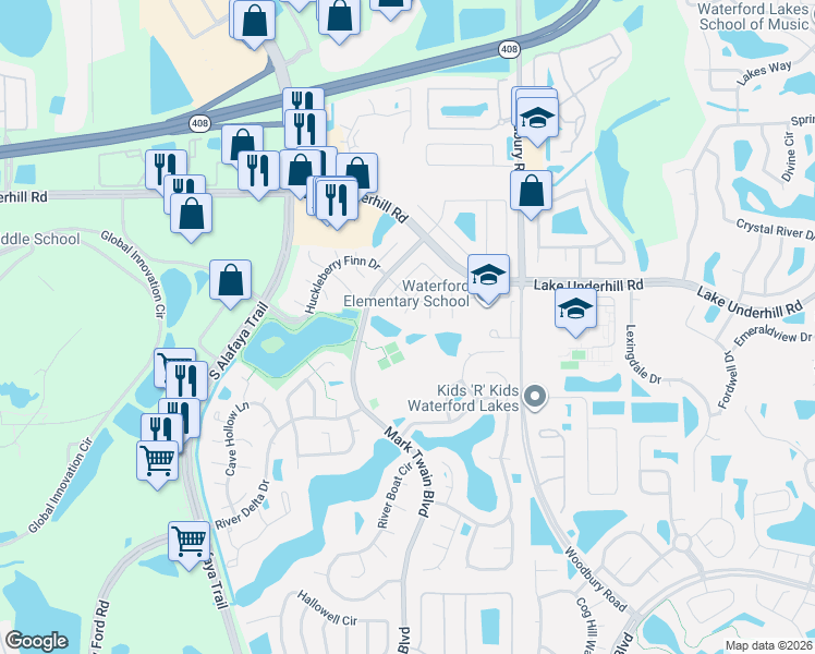 map of restaurants, bars, coffee shops, grocery stores, and more near 243 Rapscallion Court in Orlando
