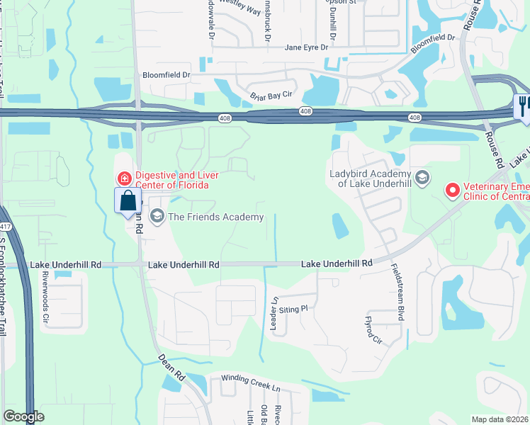 map of restaurants, bars, coffee shops, grocery stores, and more near 10501 Rocking A Run in Orlando