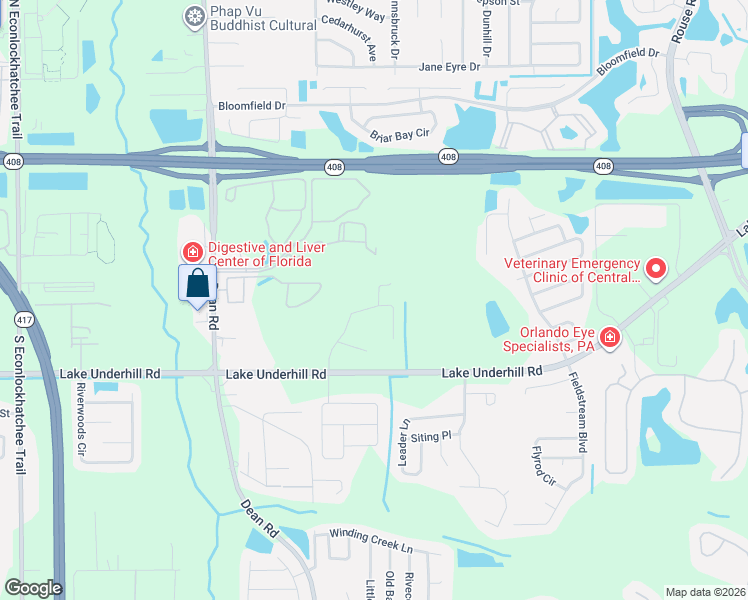 map of restaurants, bars, coffee shops, grocery stores, and more near 10501 Rocking A Run in Orlando