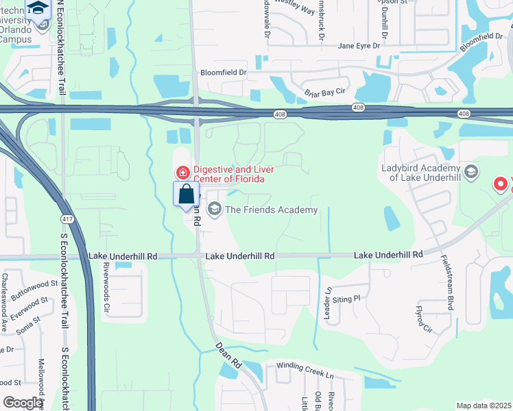 map of restaurants, bars, coffee shops, grocery stores, and more near 10595 Regent Square Drive in Orlando