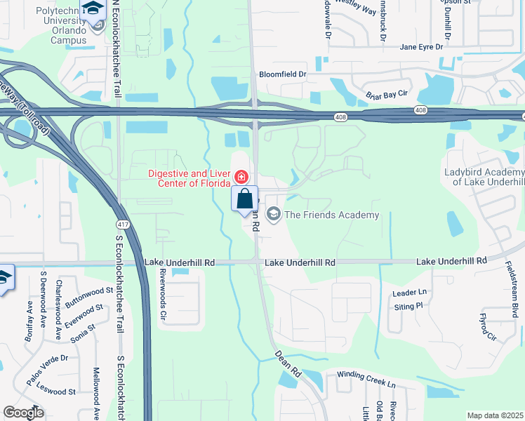 map of restaurants, bars, coffee shops, grocery stores, and more near 34 South Dean Road in Orlando