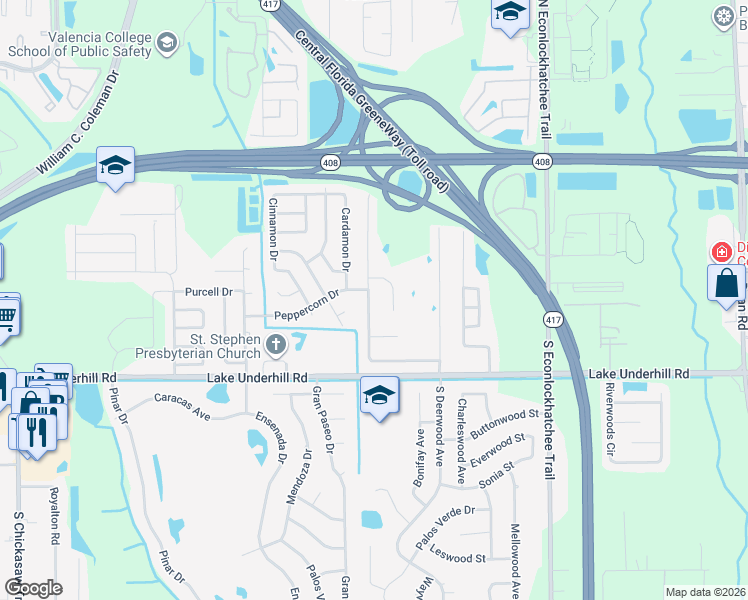 map of restaurants, bars, coffee shops, grocery stores, and more near 8850 Pine Bay Court in Orlando