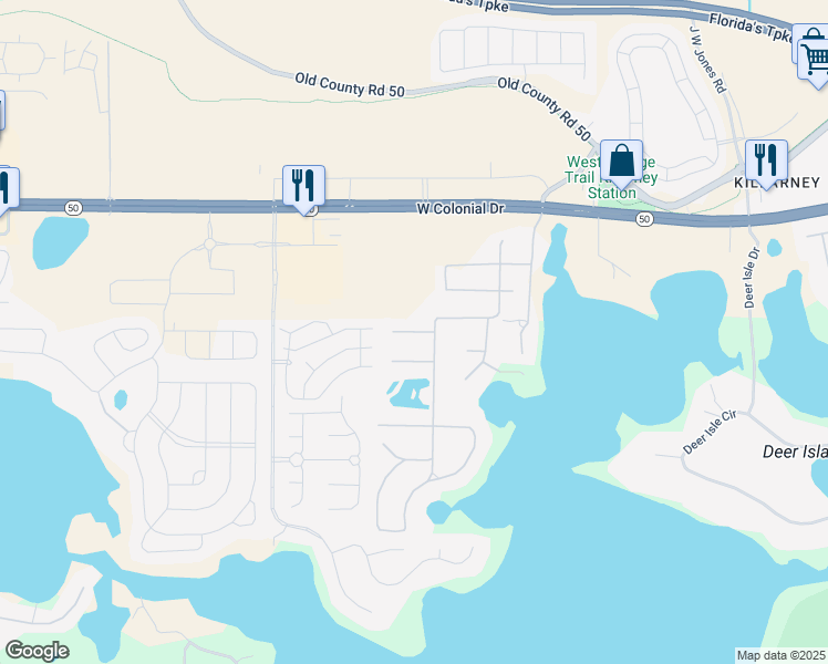 map of restaurants, bars, coffee shops, grocery stores, and more near Mandarin Circle in Winter Garden