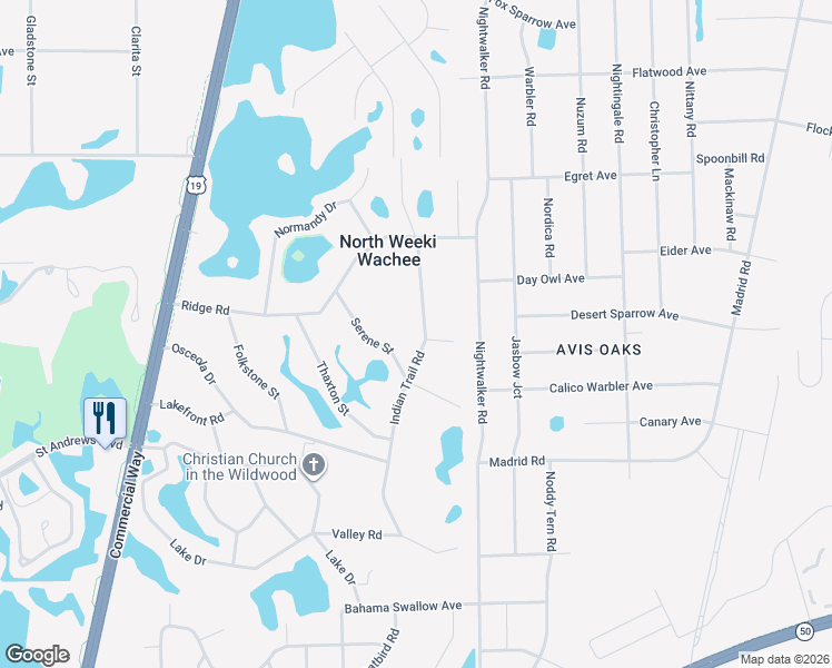 map of restaurants, bars, coffee shops, grocery stores, and more near 8025 Indian Trail Road in Spring Hill