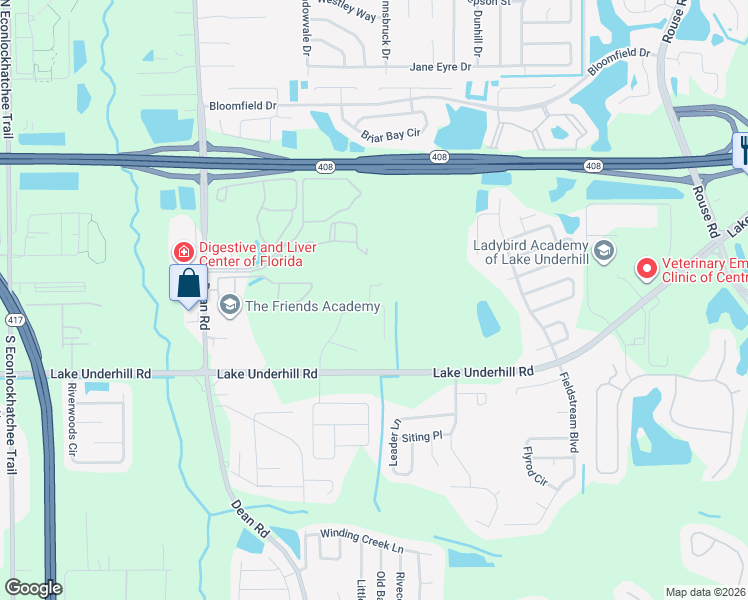 map of restaurants, bars, coffee shops, grocery stores, and more near 10501 Rocking A Run in Orlando
