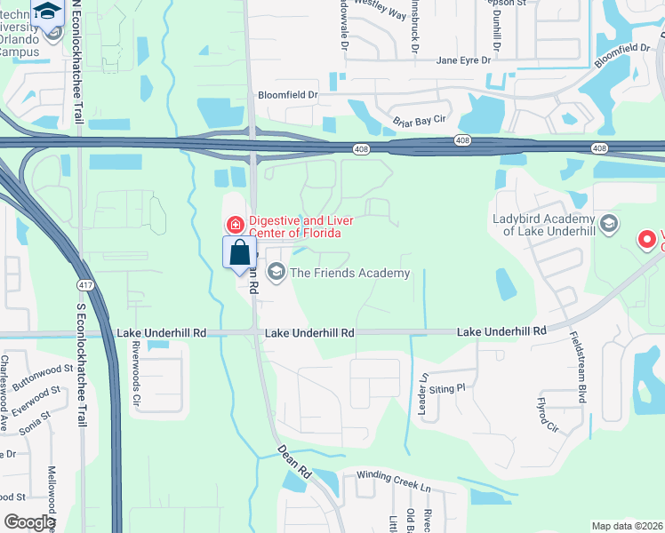 map of restaurants, bars, coffee shops, grocery stores, and more near 10624 Regent Square Drive in Orlando