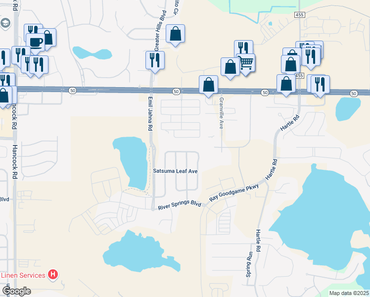 map of restaurants, bars, coffee shops, grocery stores, and more near 3212 Jackson Bluff Way in Clermont
