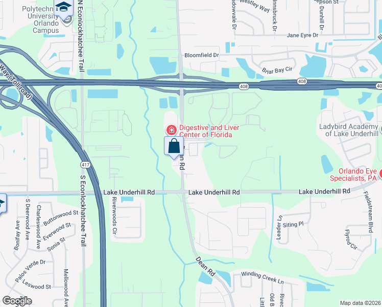 map of restaurants, bars, coffee shops, grocery stores, and more near 10190 Regent Park Drive in Orlando