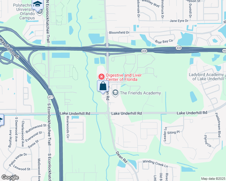 map of restaurants, bars, coffee shops, grocery stores, and more near 10109 Regent Park Drive in Orlando
