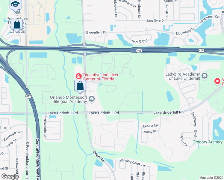 map of restaurants, bars, coffee shops, grocery stores, and more near 10595 Regent Square Drive in Orlando