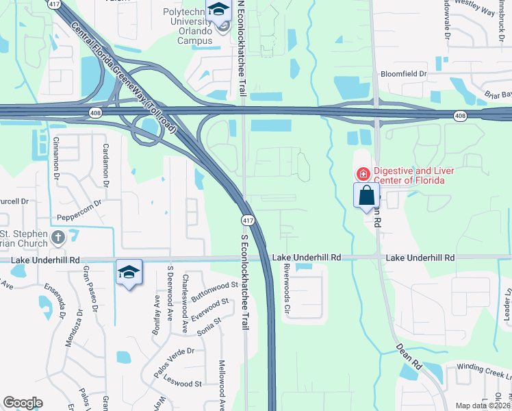 map of restaurants, bars, coffee shops, grocery stores, and more near 113 South Econlockhatchee Trail in Orlando