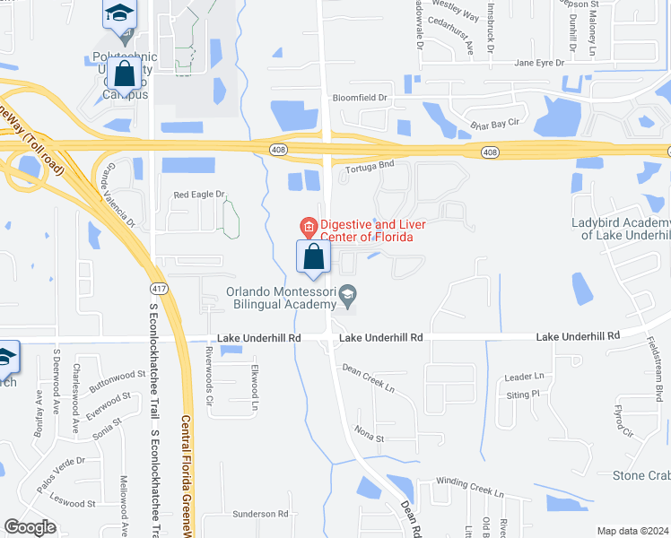 map of restaurants, bars, coffee shops, grocery stores, and more near 10038 Regent Park Drive in Orlando