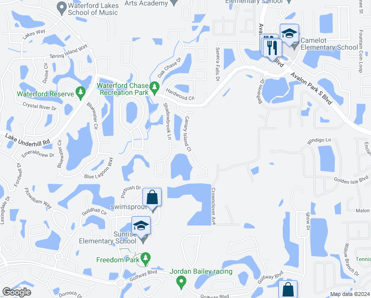map of restaurants, bars, coffee shops, grocery stores, and more near 524 Canary Island Court in Orlando