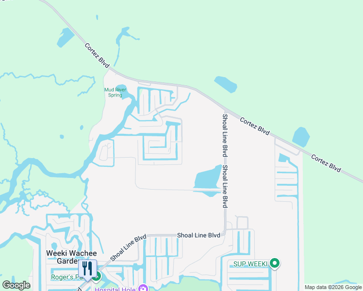 map of restaurants, bars, coffee shops, grocery stores, and more near 6145 Colony Circle in Spring Hill