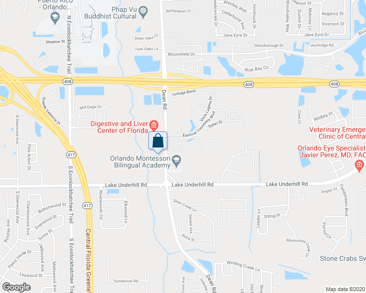 map of restaurants, bars, coffee shops, grocery stores, and more near 10190 Regent Park Drive in Orlando