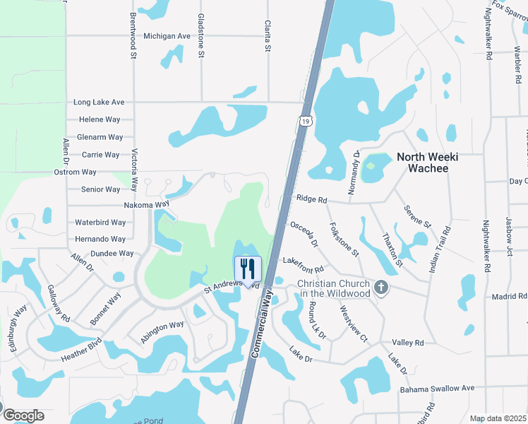 map of restaurants, bars, coffee shops, grocery stores, and more near 9470 Nakoma Way in Weeki Wachee