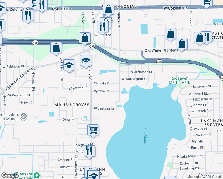 map of restaurants, bars, coffee shops, grocery stores, and more near 4274 Cynthia Street in Orlando