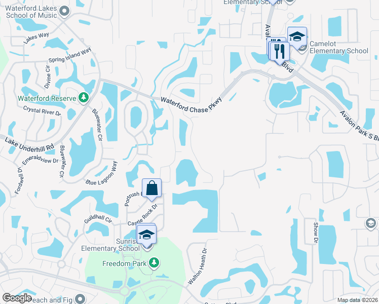 map of restaurants, bars, coffee shops, grocery stores, and more near 236 Pebblerock Court in Orlando