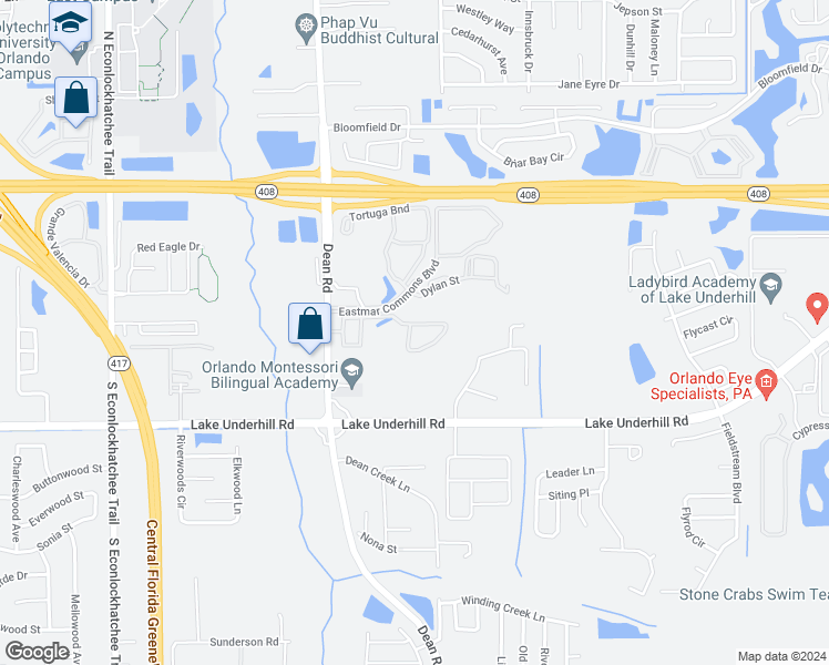 map of restaurants, bars, coffee shops, grocery stores, and more near 10794 Regent Square Drive in Orlando
