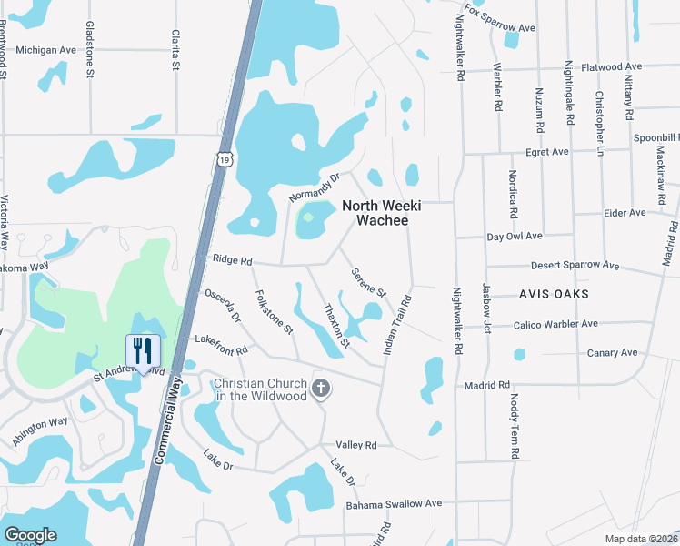map of restaurants, bars, coffee shops, grocery stores, and more near 8098 Serene Street in Spring Hill