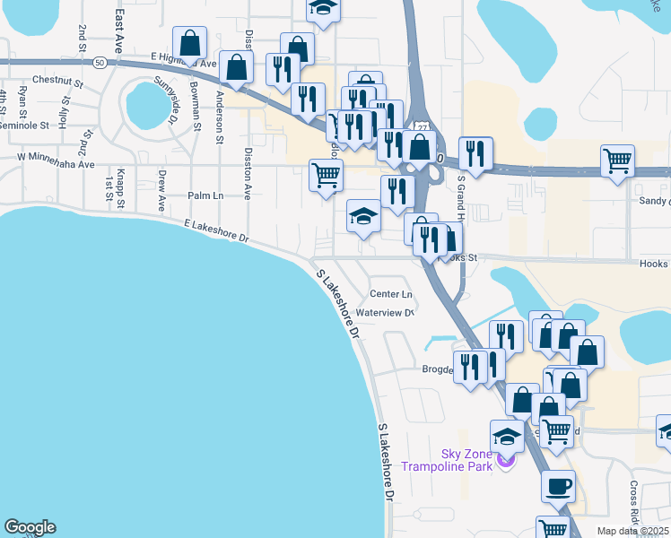 map of restaurants, bars, coffee shops, grocery stores, and more near 2010 Sunset Lane in Clermont