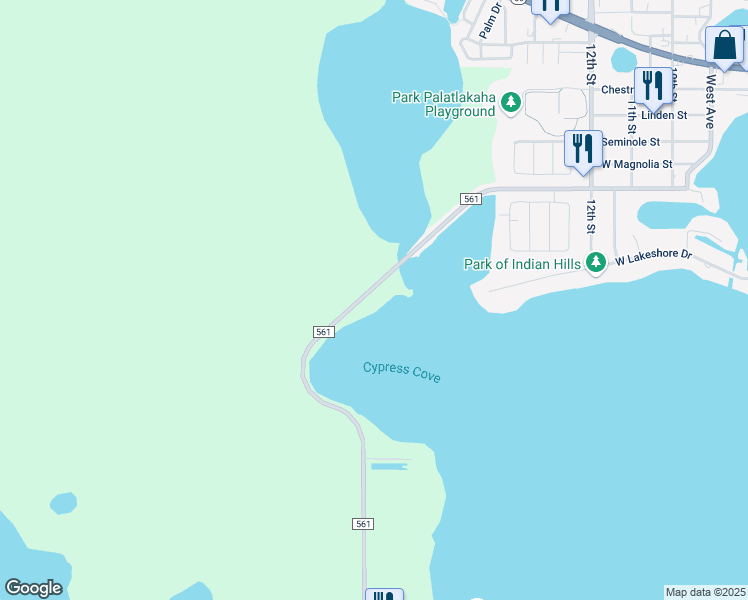 map of restaurants, bars, coffee shops, grocery stores, and more near 13410 County Road 561 in Clermont