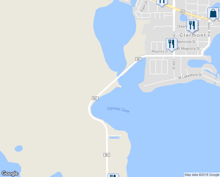 map of restaurants, bars, coffee shops, grocery stores, and more near 13410 County Road 561 in Clermont