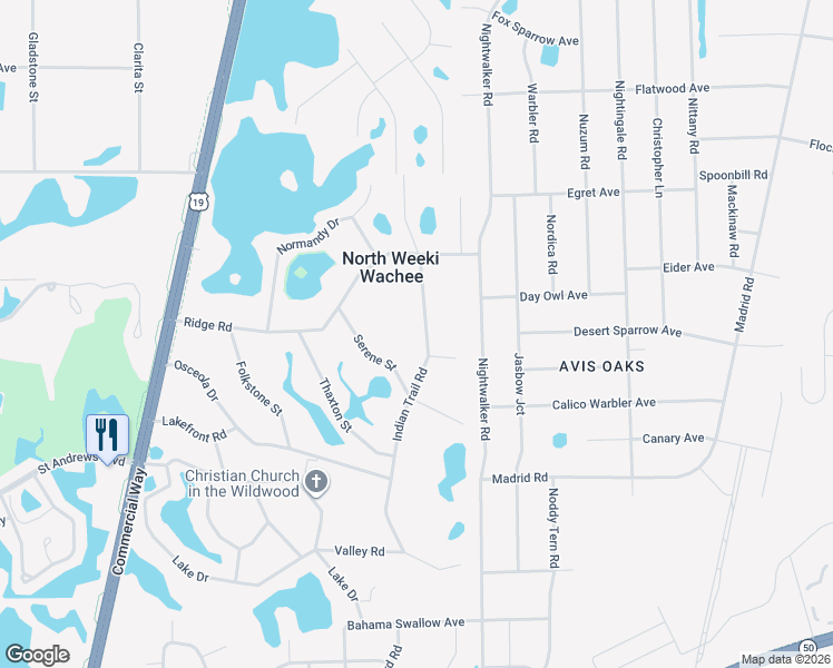 map of restaurants, bars, coffee shops, grocery stores, and more near 8025 Indian Trail Road in Spring Hill