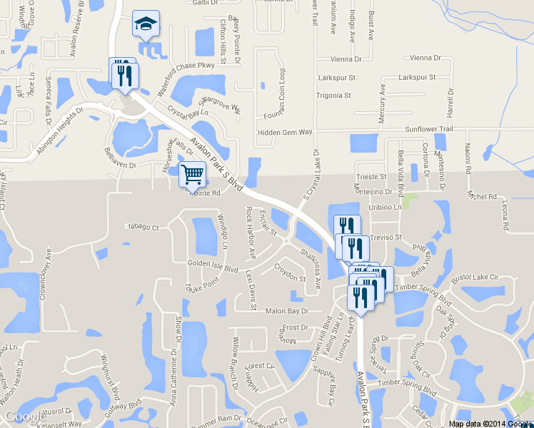 map of restaurants, bars, coffee shops, grocery stores, and more near 15245 Galbi Drive in Orlando