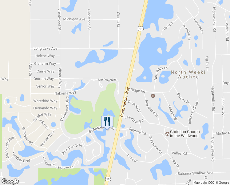 map of restaurants, bars, coffee shops, grocery stores, and more near 9452 Nakoma Way in Weeki Wachee