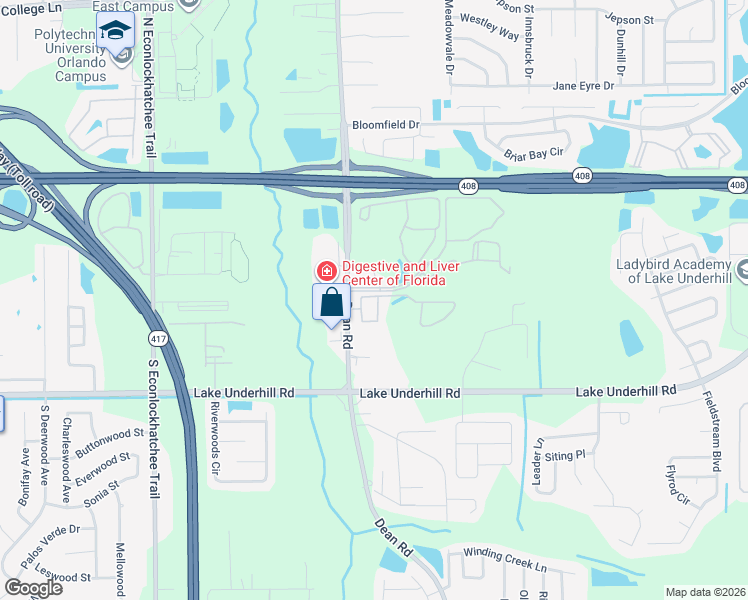 map of restaurants, bars, coffee shops, grocery stores, and more near 10055 Eastmar Commons Boulevard in Orlando