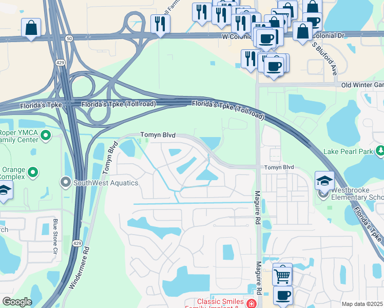 map of restaurants, bars, coffee shops, grocery stores, and more near 472 Huntington Pines Drive in Ocoee