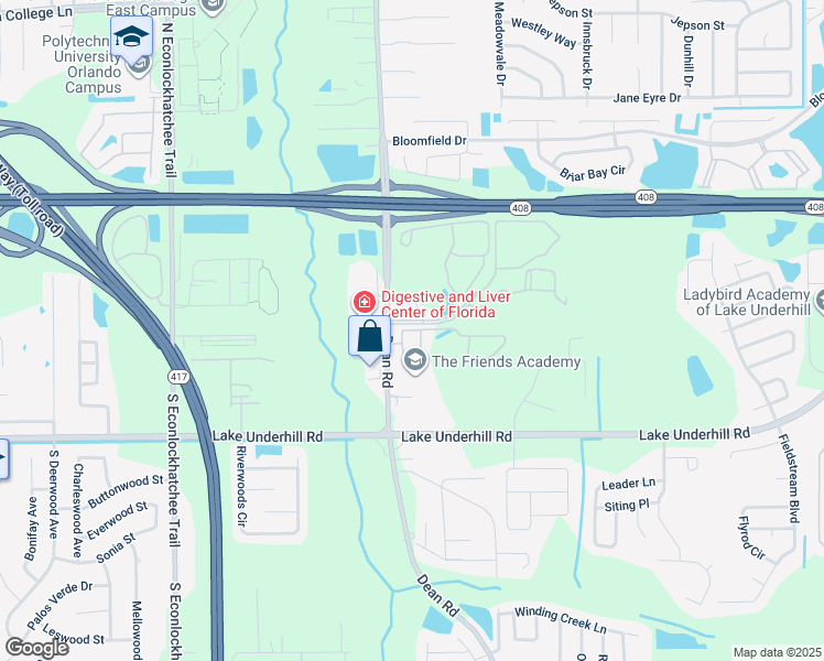 map of restaurants, bars, coffee shops, grocery stores, and more near 10020 Regent Square Drive in Orlando