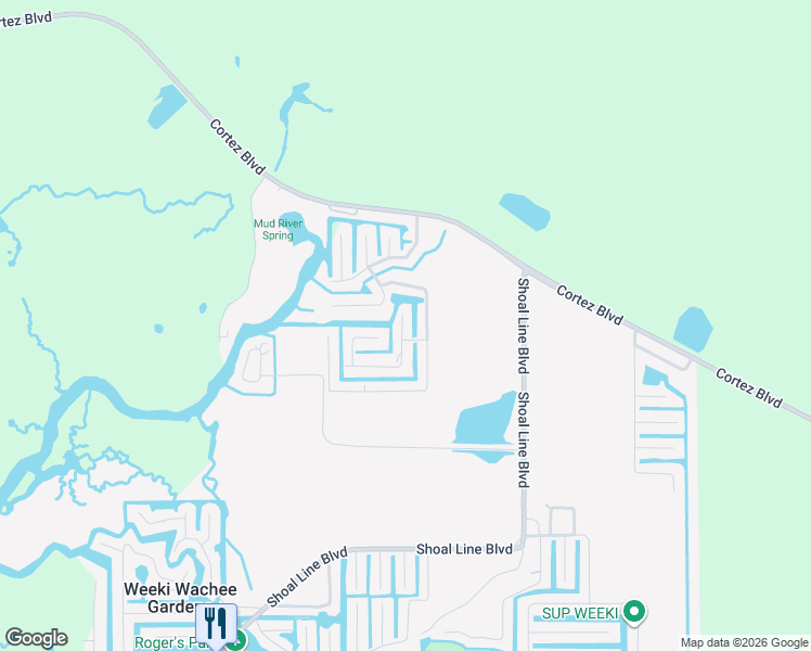 map of restaurants, bars, coffee shops, grocery stores, and more near 6199 Colony Circle in Spring Hill