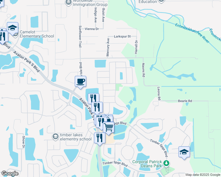 map of restaurants, bars, coffee shops, grocery stores, and more near 15341 Urbino Lane in Orlando
