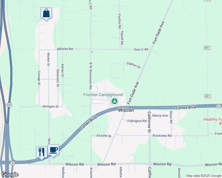 map of restaurants, bars, coffee shops, grocery stores, and more near 8060 B W Stevenson Road in Brooksville