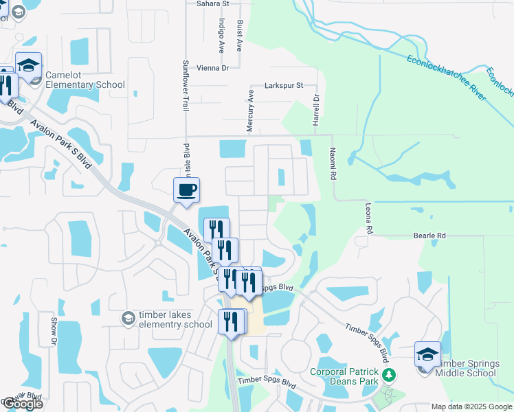 map of restaurants, bars, coffee shops, grocery stores, and more near 15341 Uribino Lane in Orlando