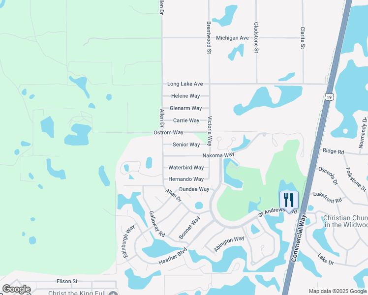 map of restaurants, bars, coffee shops, grocery stores, and more near 8988 Senior Way in Spring Hill