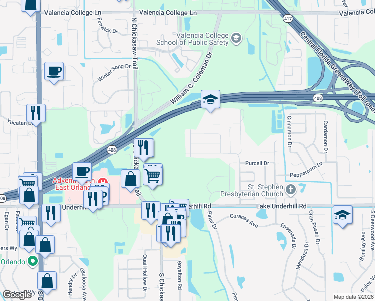 map of restaurants, bars, coffee shops, grocery stores, and more near 8 Plover Ave in Orlando