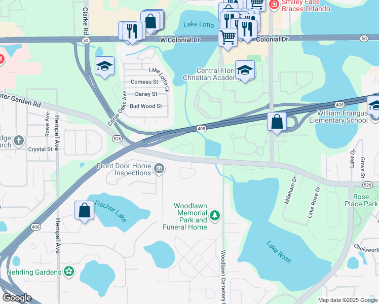 map of restaurants, bars, coffee shops, grocery stores, and more near 9006 Aliso Ridge Road in Gotha