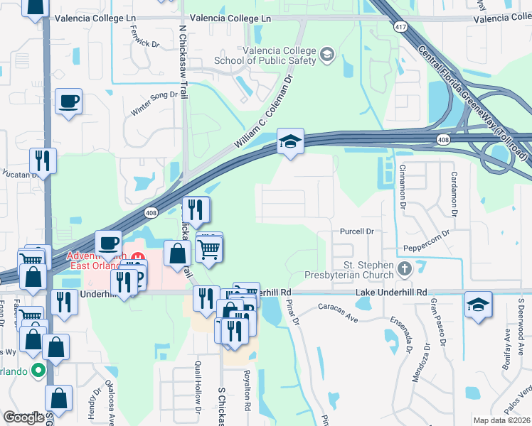 map of restaurants, bars, coffee shops, grocery stores, and more near 8 Plover Avenue in Orlando