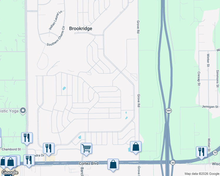 map of restaurants, bars, coffee shops, grocery stores, and more near 8097 Dinsmore Street in Brooksville