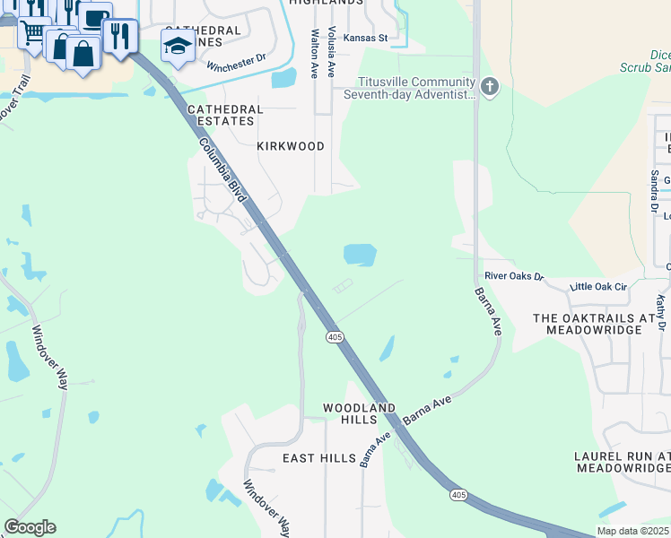 map of restaurants, bars, coffee shops, grocery stores, and more near 5325 Volusia Avenue in Titusville