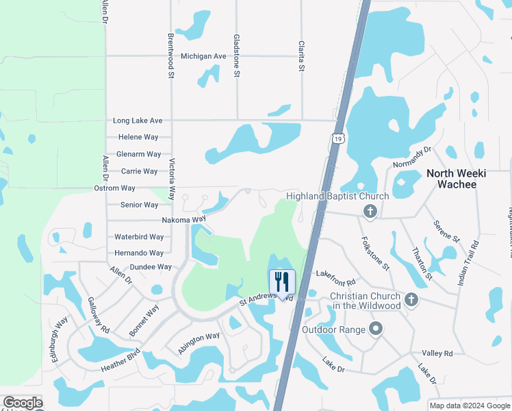 map of restaurants, bars, coffee shops, grocery stores, and more near 8029 Picketts Court in Spring Hill