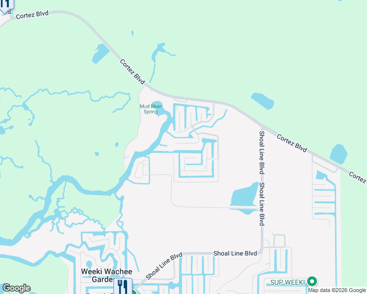 map of restaurants, bars, coffee shops, grocery stores, and more near 6008 Palm Creek Drive in Spring Hill