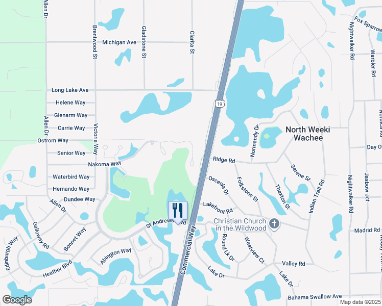 map of restaurants, bars, coffee shops, grocery stores, and more near 9420 Nakoma Way in Spring Hill