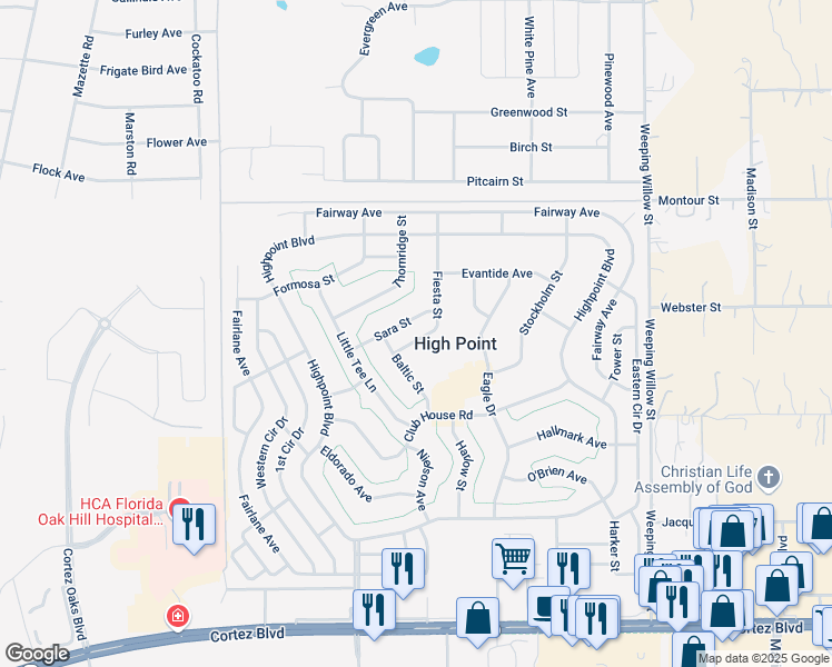 map of restaurants, bars, coffee shops, grocery stores, and more near 8125 Fiesta Street in Brooksville