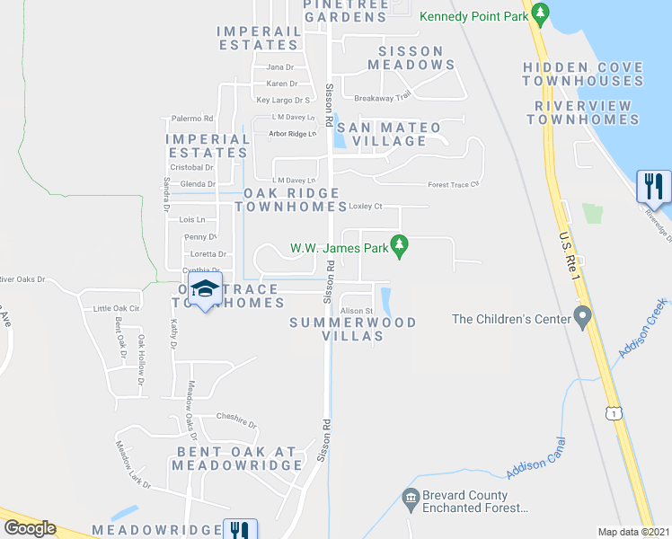 map of restaurants, bars, coffee shops, grocery stores, and more near 812 Marian Court in Titusville