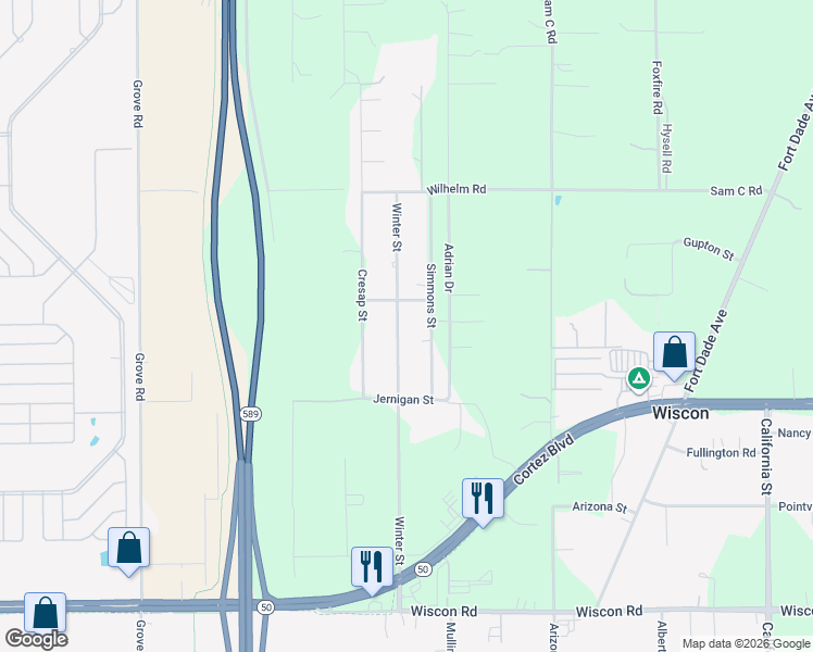 map of restaurants, bars, coffee shops, grocery stores, and more near 8056 Winter Street in Brooksville